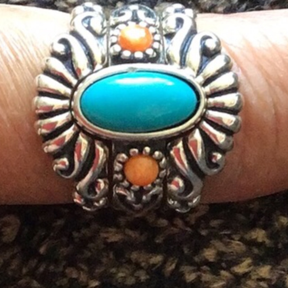 Rare Carolyn Pollack 3 Piece Turquoise Spiney Oyster Sterling Ring Set